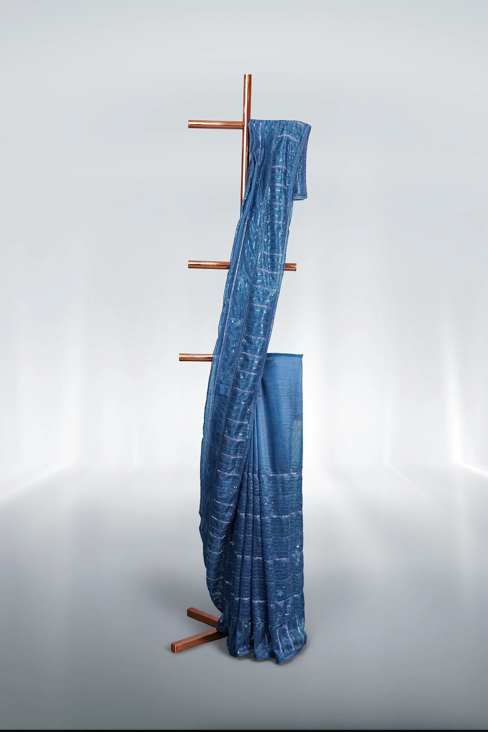 Blue Organza Handwork Saree Without Border - Seematti