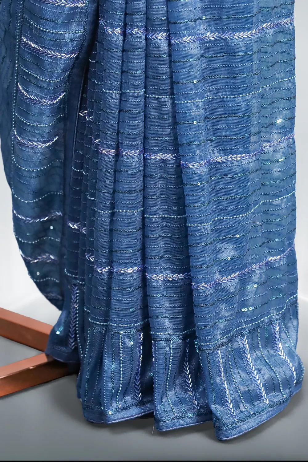 Blue Organza Handwork Saree Without Border - Seematti