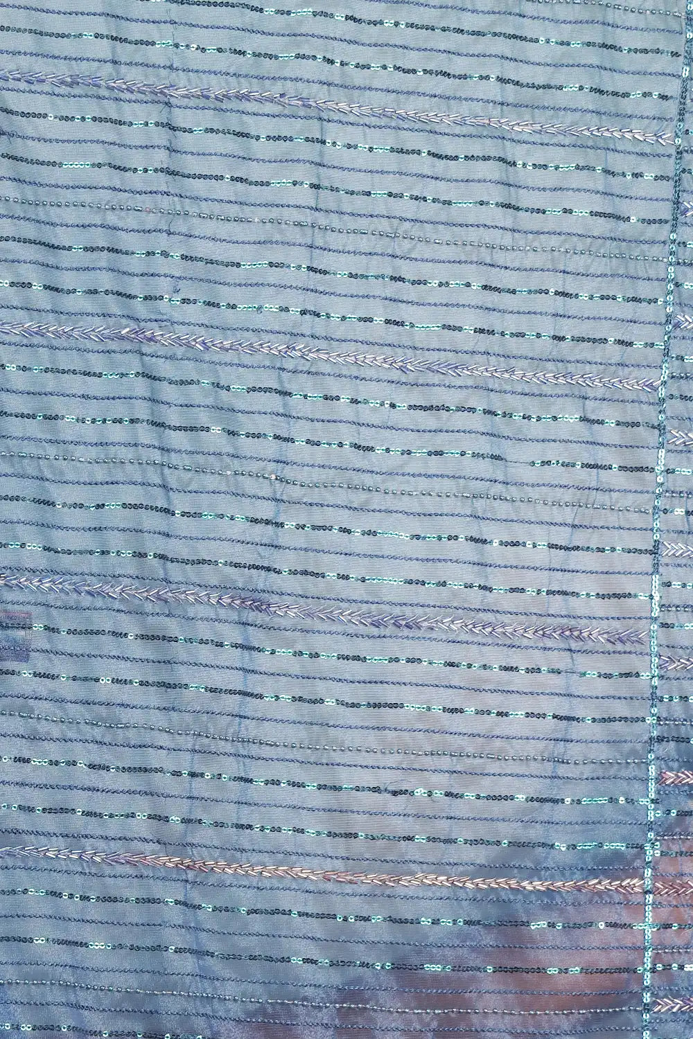 Blue Organza Handwork Saree Without Border - Seematti