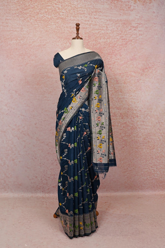 Blue Semi Banarasi Saree - Seematti