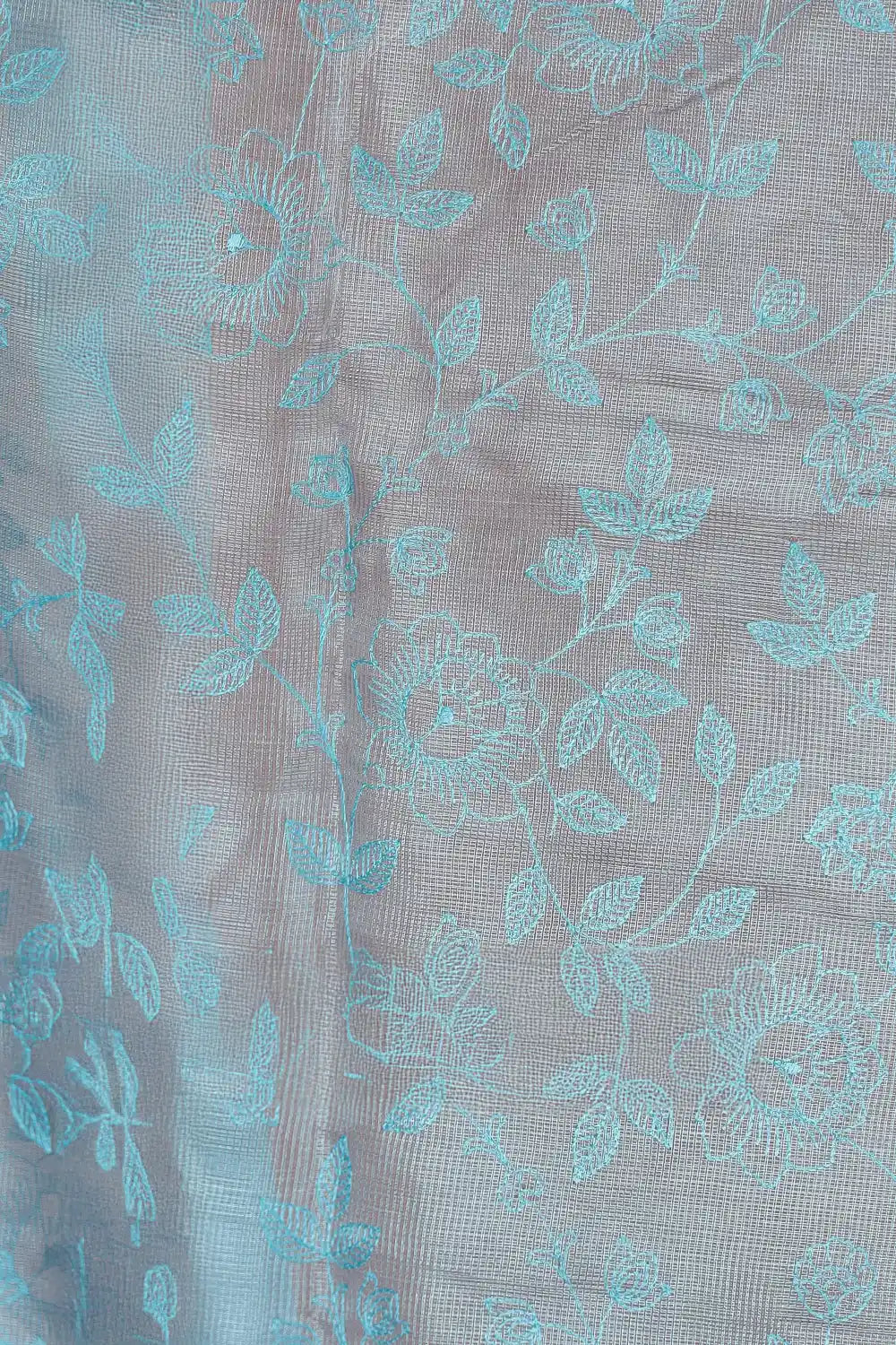 Blue Semi Tissue Embroidery Saree With Plain Border - Seematti