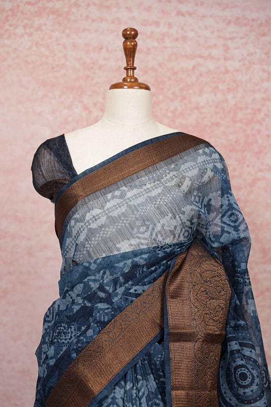 Blue Semi Tussar Saree - Seematti