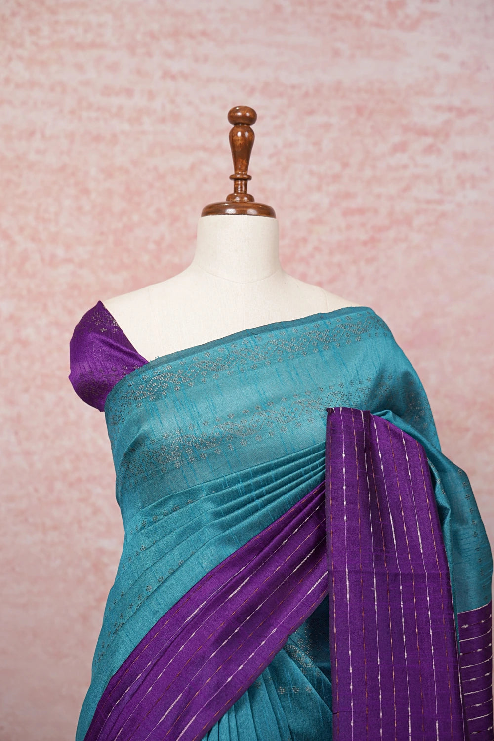 Bluish Green Semi Jute Saree - Seematti