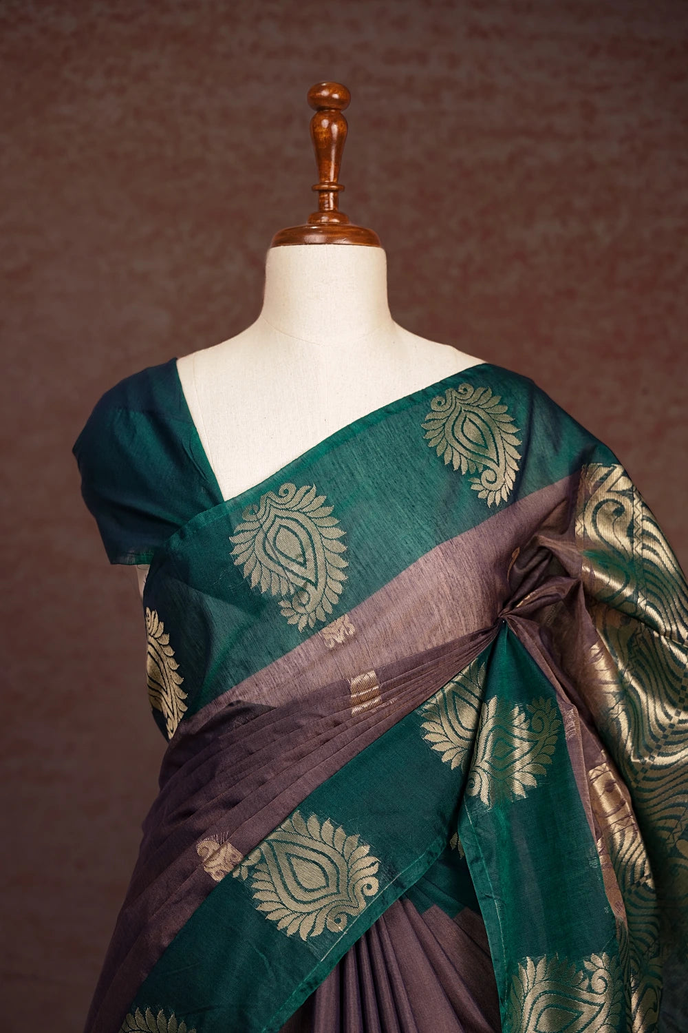 Bluish Grey Cotton Silk Saree