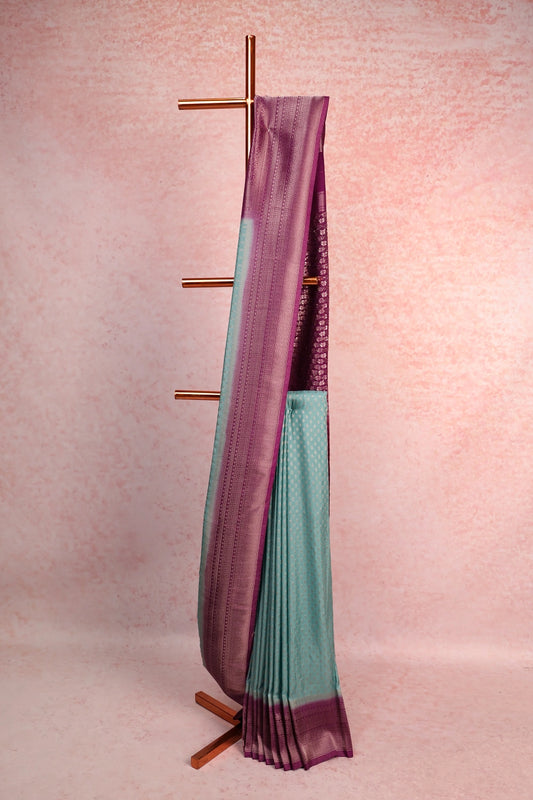 Bluish Grey Semi Banarasi Saree