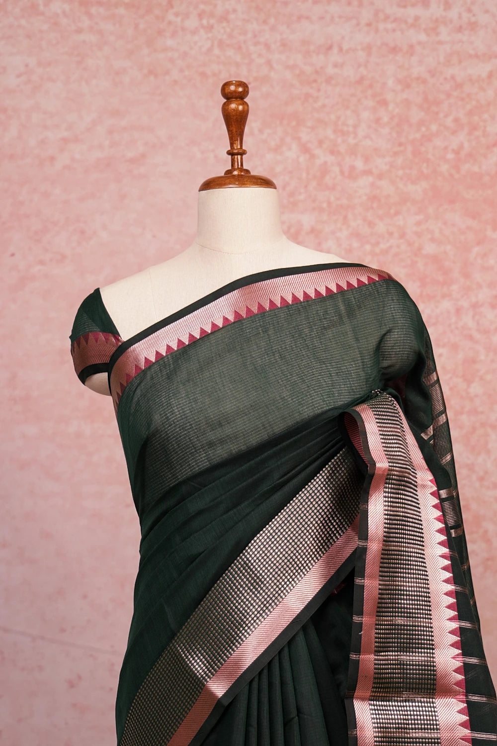 Bottle Green Cotton Silk Saree