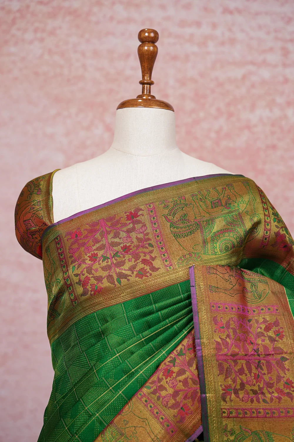 Bottle Green Kancheepuram Silk Saree - Seematti