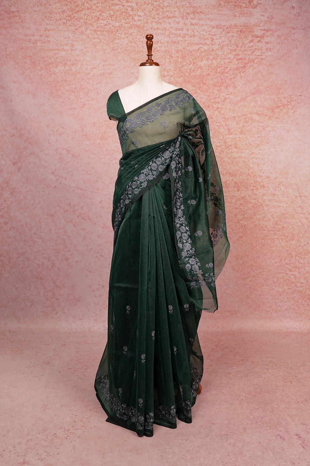 Bottle Green Net Kota Saree