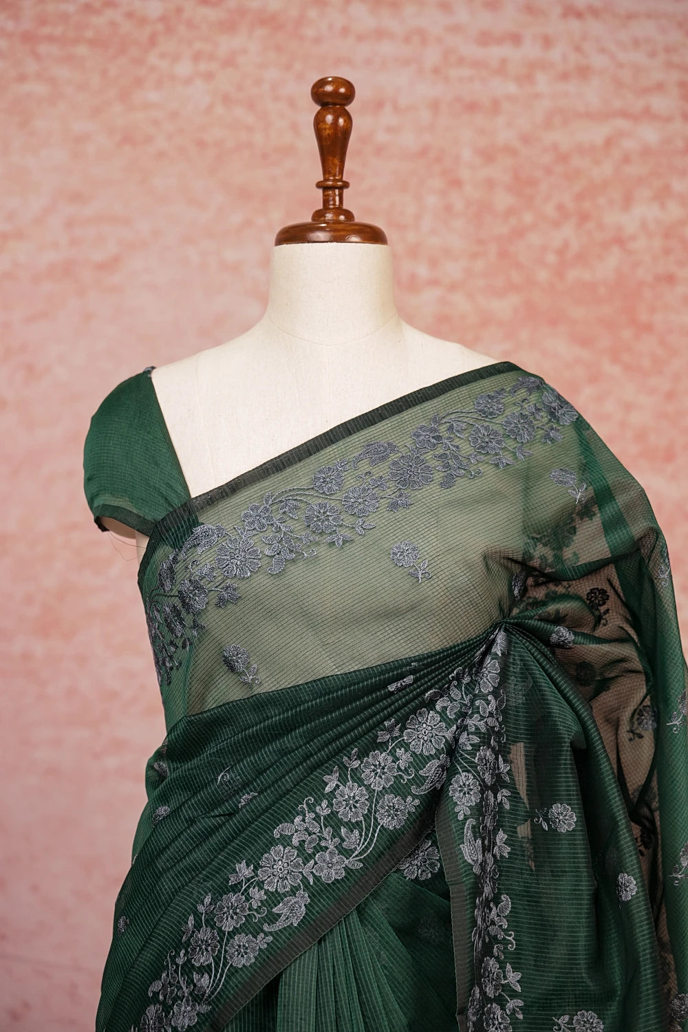 Bottle Green Net Kota Saree