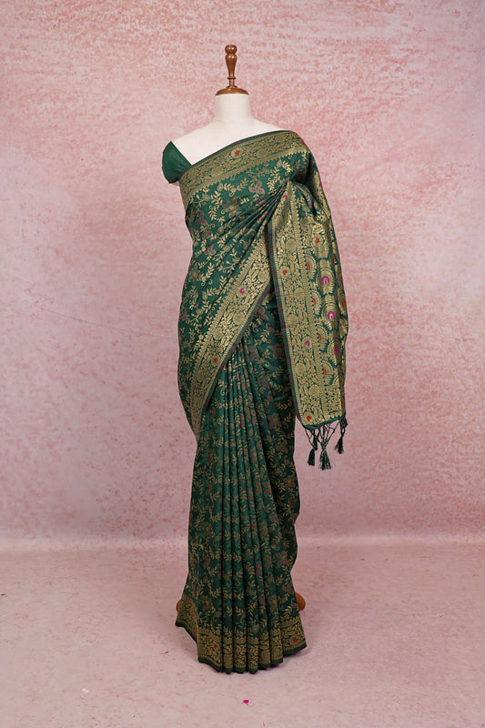 Bottle Green Semi Jute Saree - Seematti