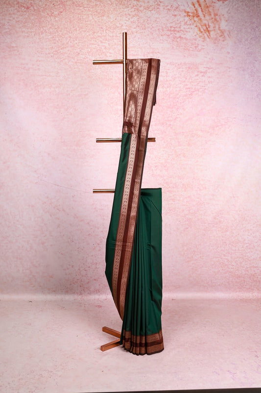 Bottle Green Semi Silk Saree - Seematti