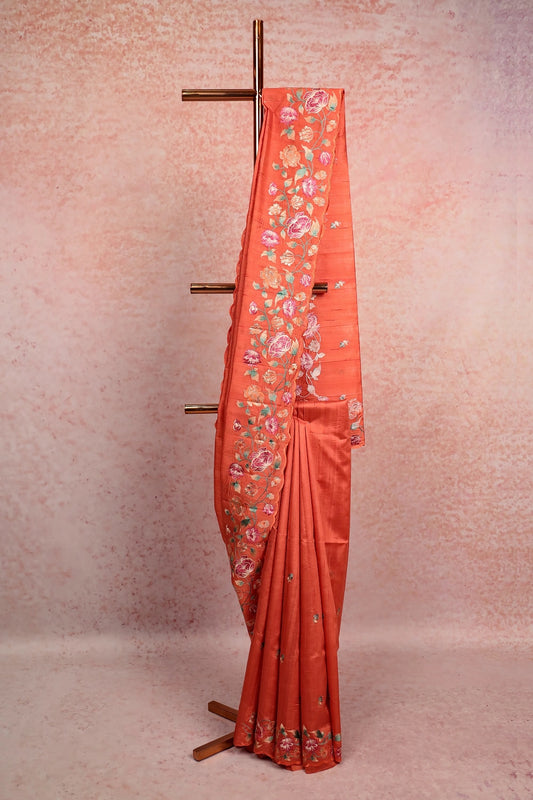 Brick Color Semi Jute Saree