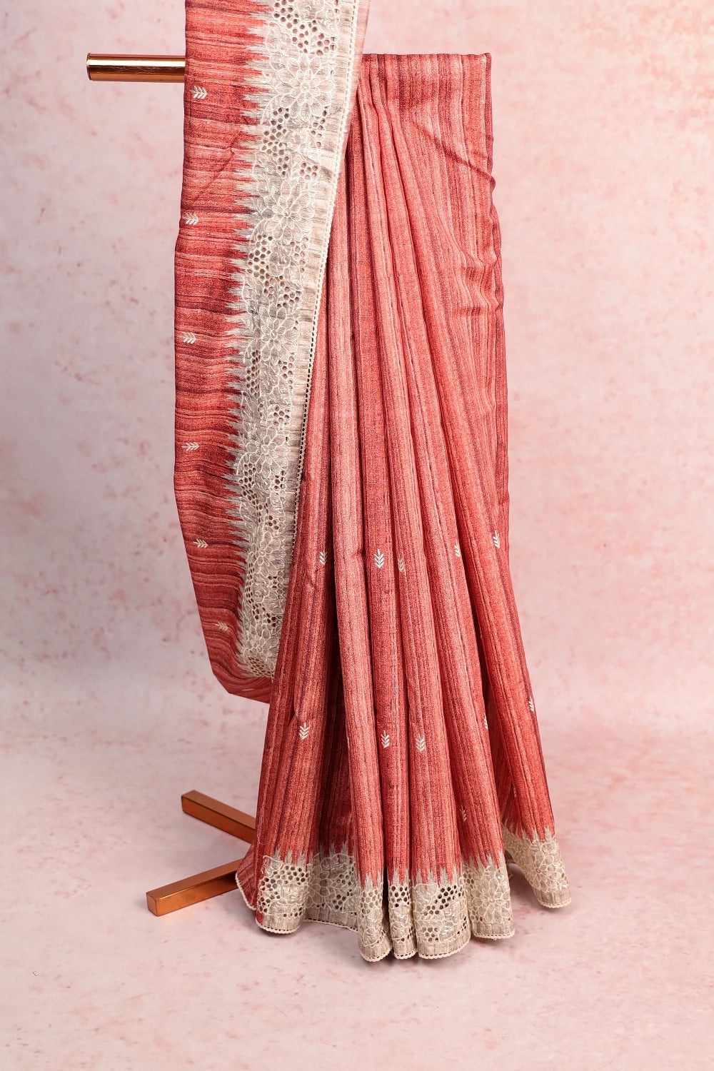 Brick Color Semi Tussar Saree