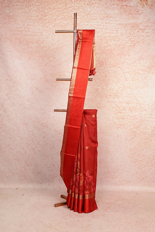 Brick Red Jute Saree