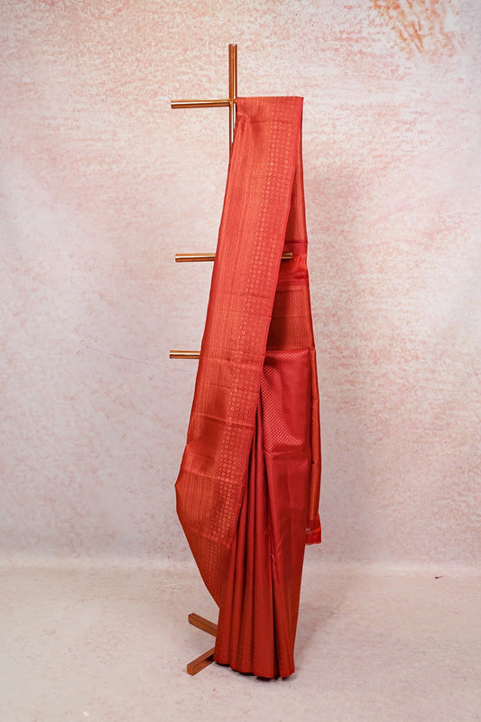 Brick Red Kancheepuram Silk Saree - Seematti