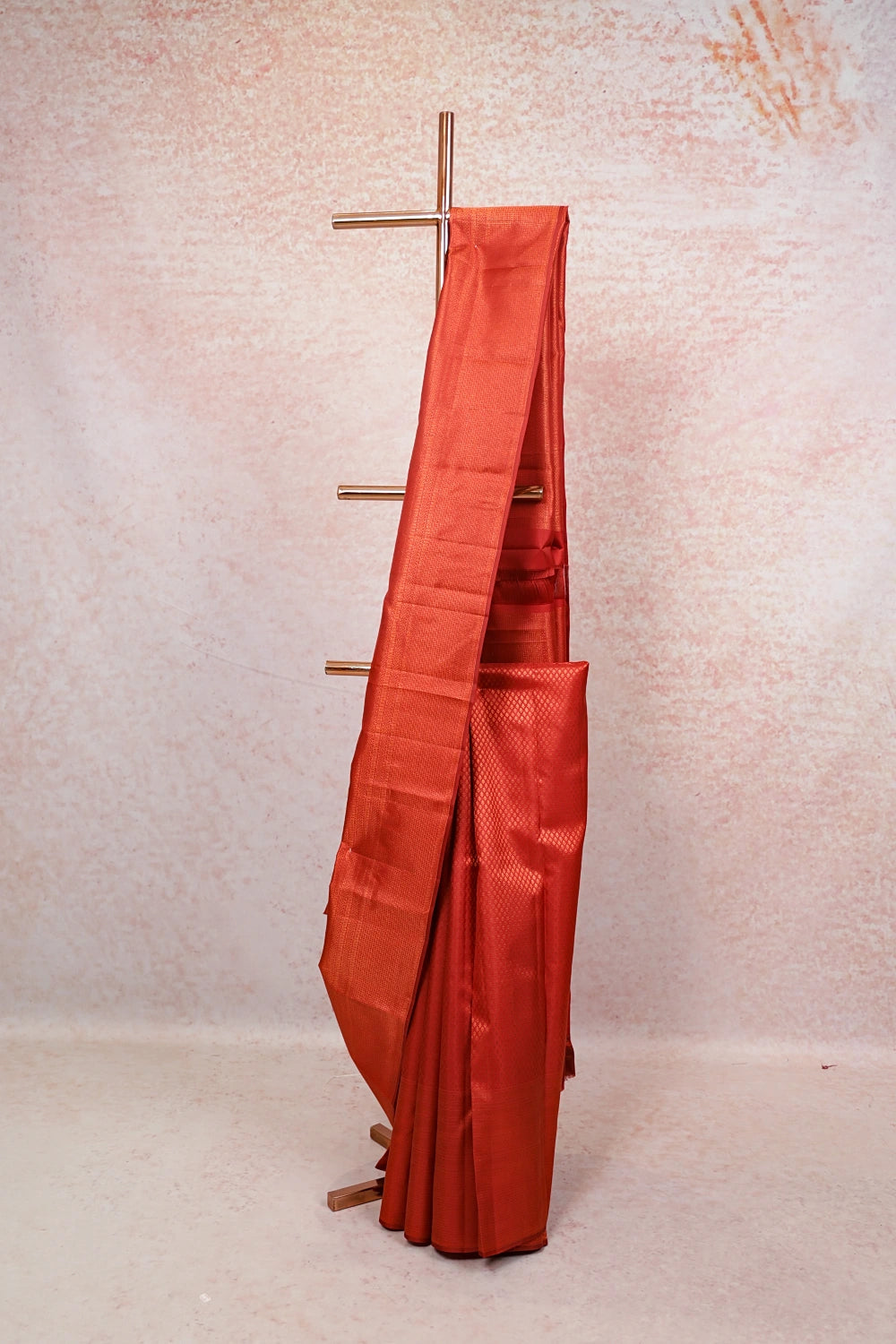 Brick Red Kancheepuram Silk Small Butta Saree With Merged Border - Seematti