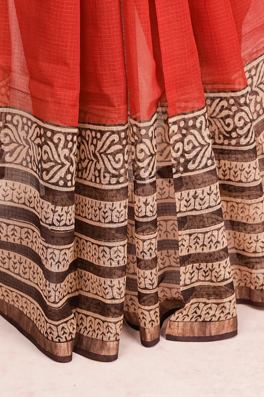 Brick Red Net Kota Saree