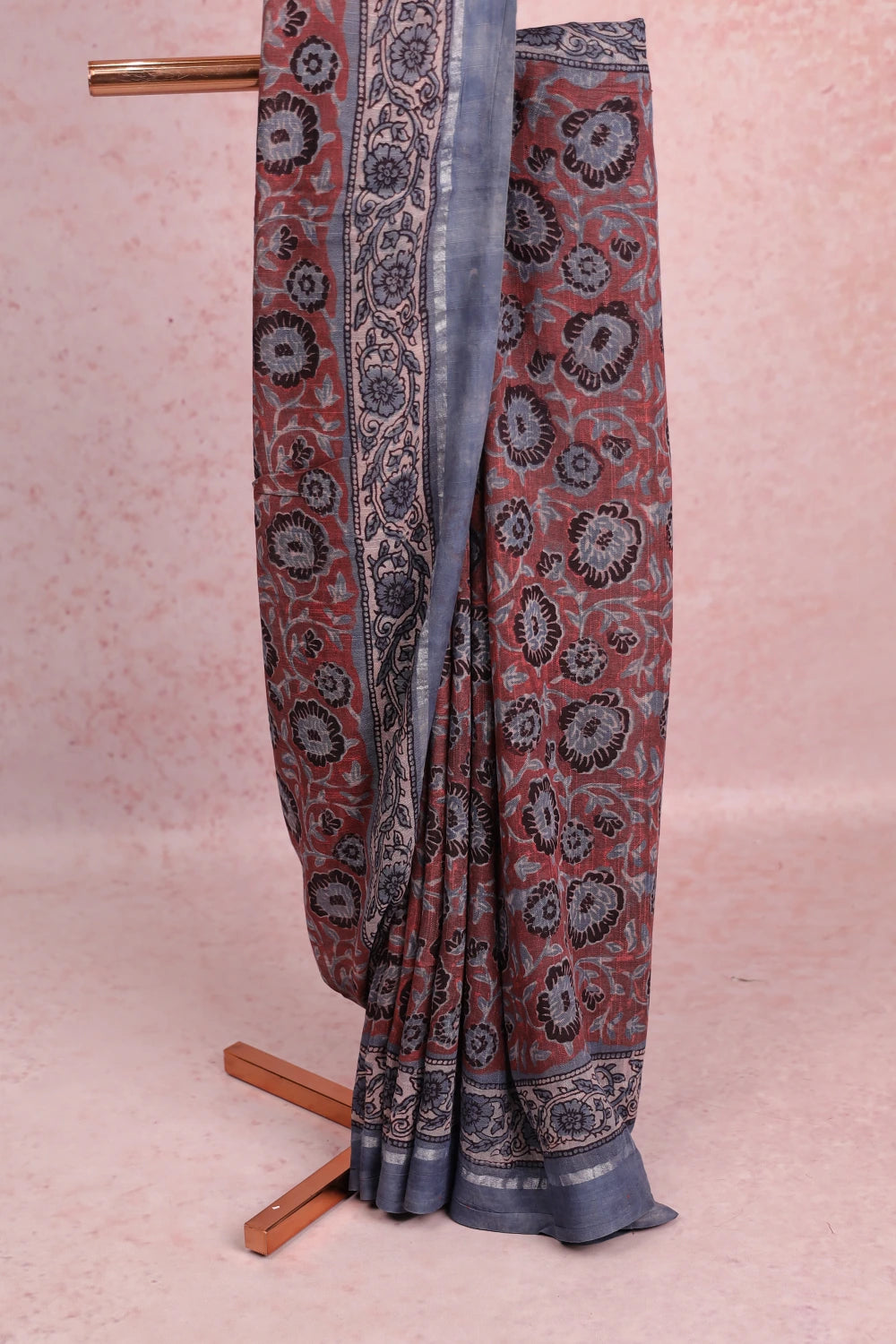 Brick Red Semi Linen Saree