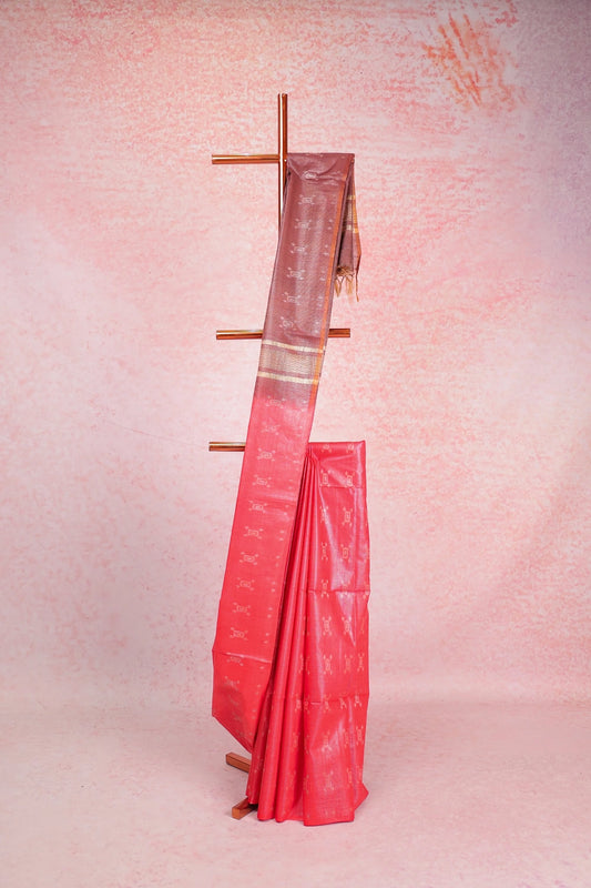 Bright Red Cotton Silk Saree