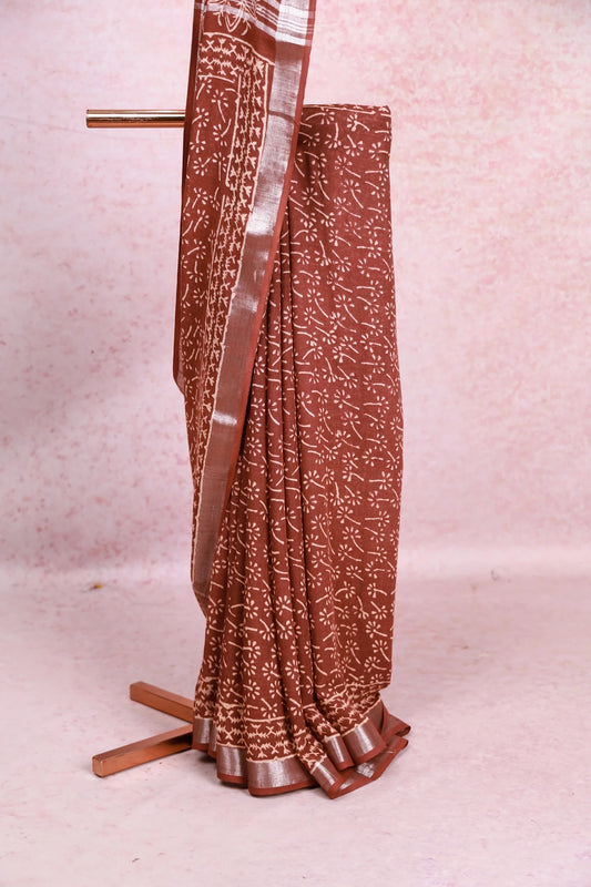 Brown Chanderi Cotton Saree