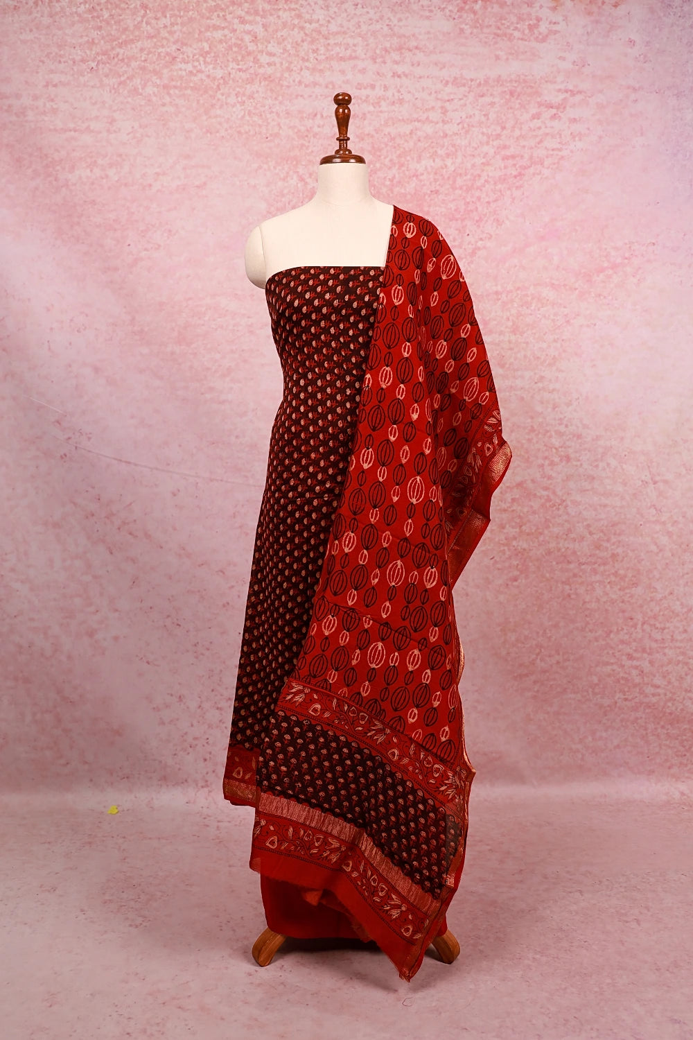 Brown Cotton Printed Unstitched Churidhar Material