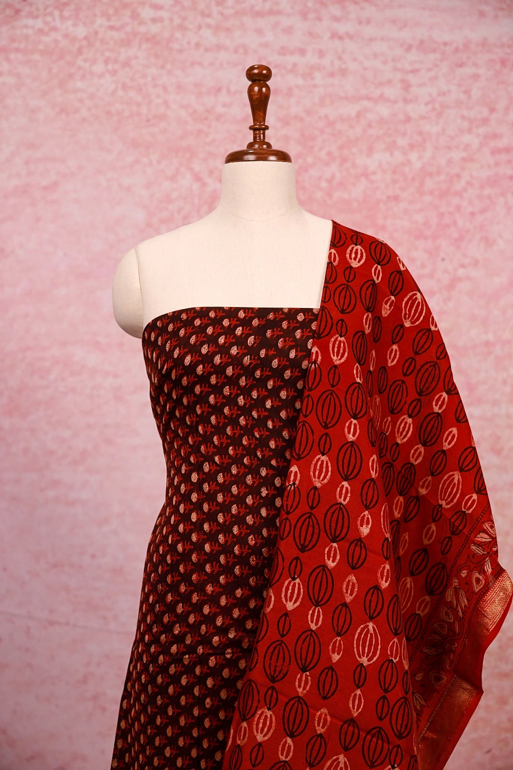 Brown Cotton Printed Unstitched Churidhar Material