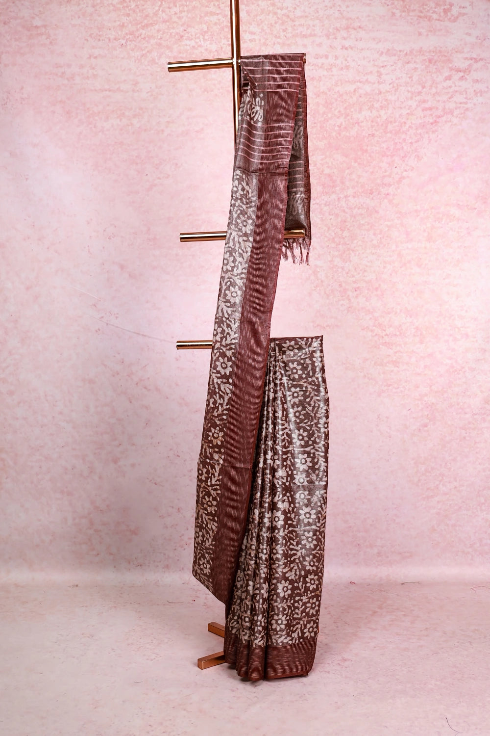 Brown Cotton Tissue Saree