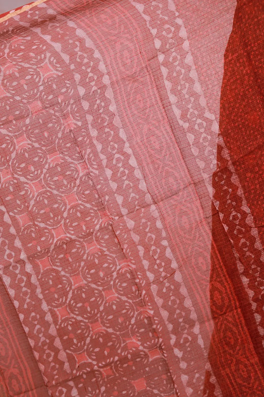 Brown Net Kota Printed Unstitched Churidhar Material