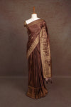 Brown Satin Crepe Self Thread With Zari Butta Saree With Zari Border - Seematti