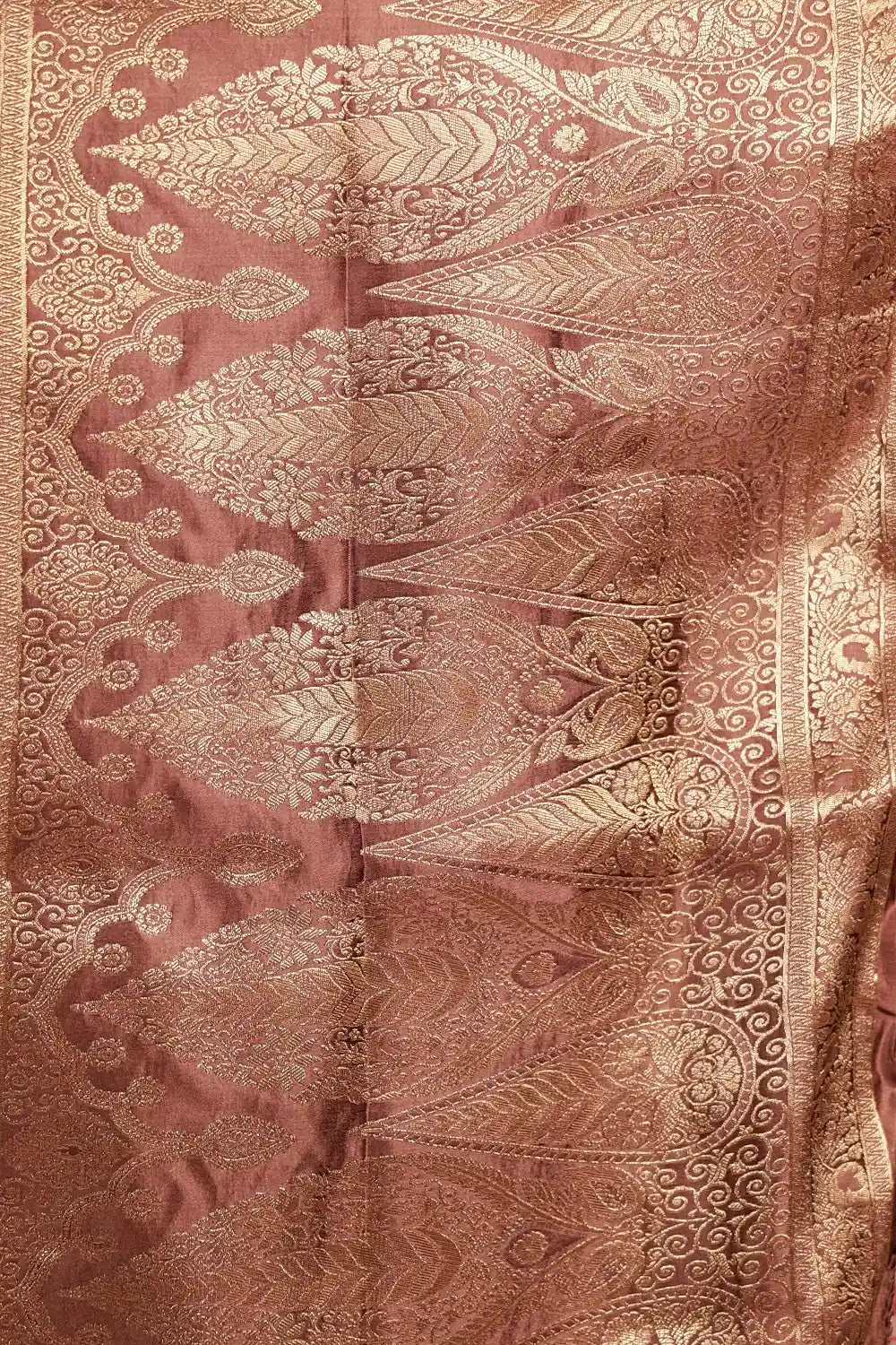 Brown Satin Crepe Self Thread With Zari Butta Saree With Zari Border - Seematti