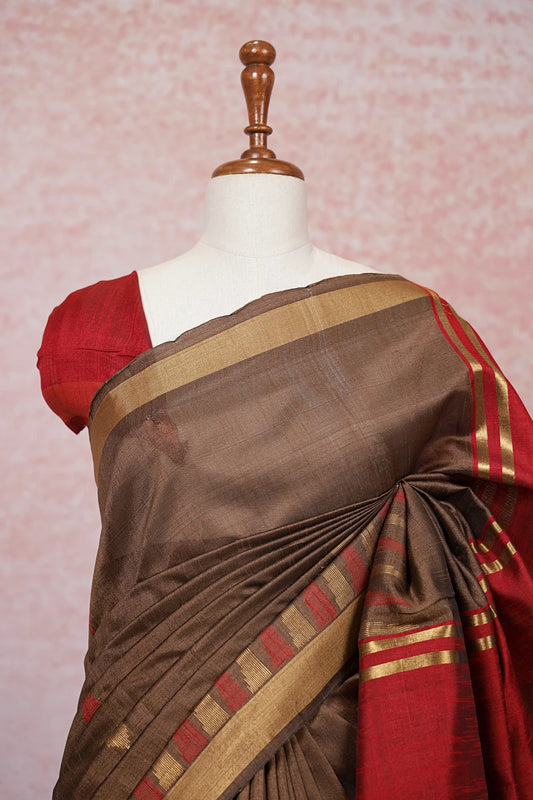 Brown Semi Jute Saree - Seematti