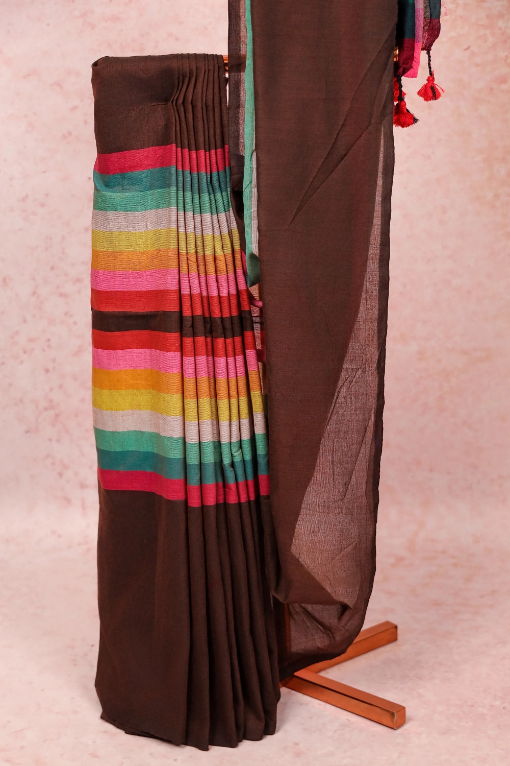 Brown Semi Linen Saree