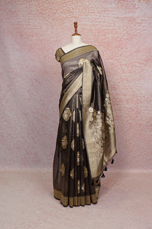Brown Semi Tissue Saree - Seematti