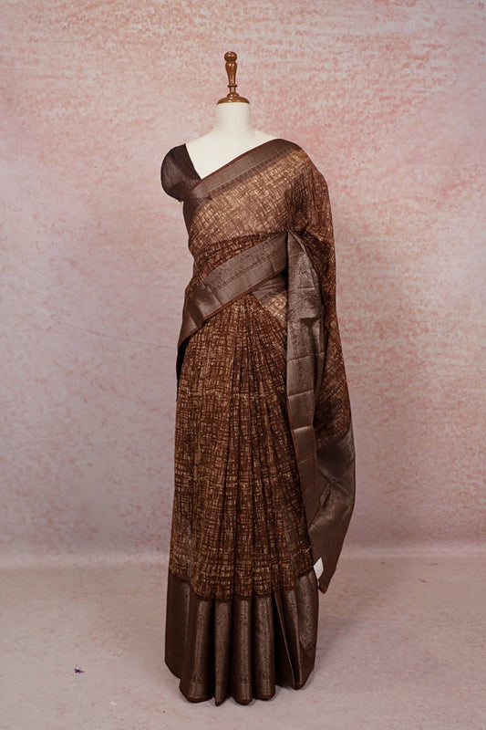 Brown Semi Tussar Saree - Seematti