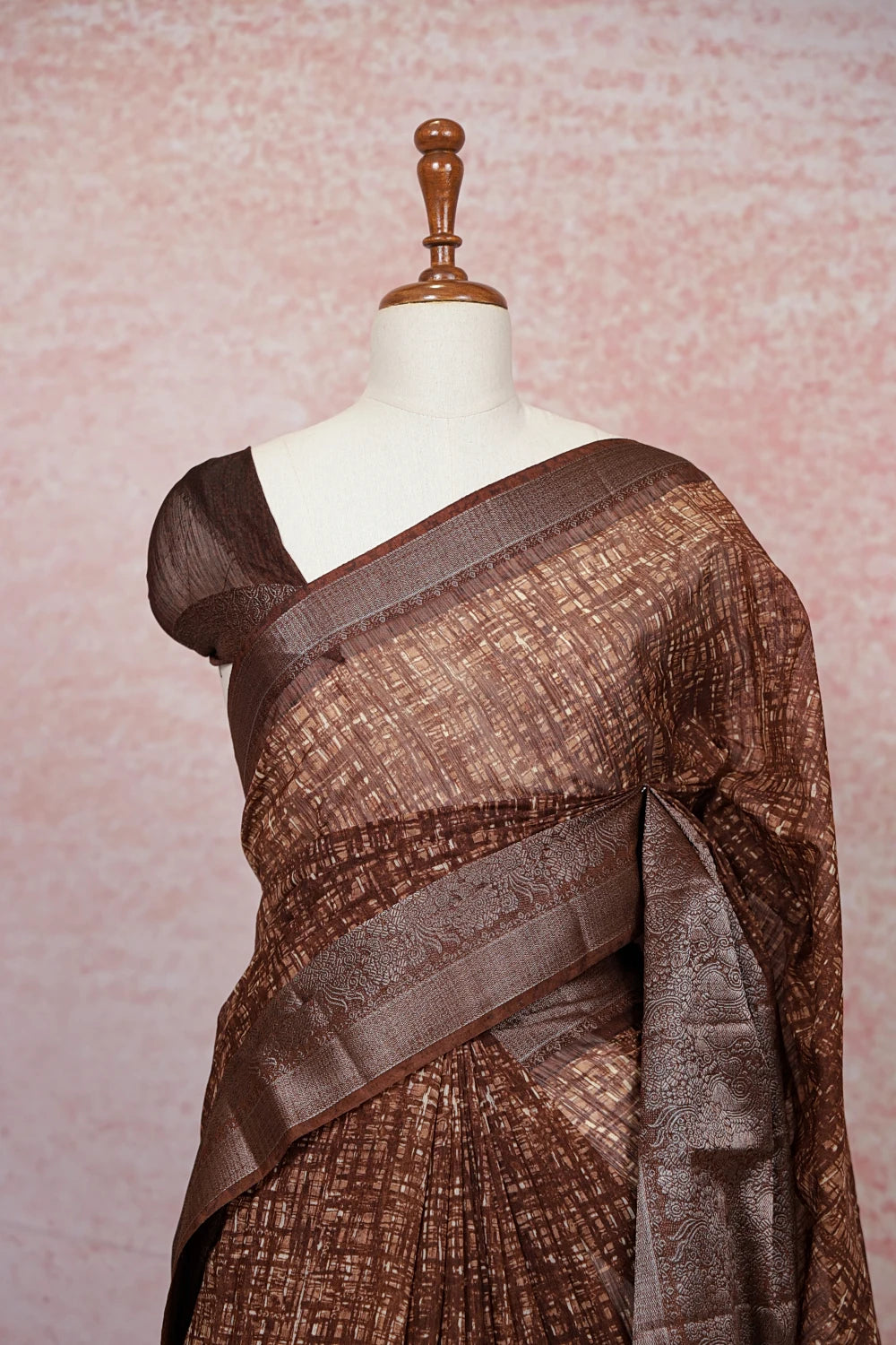 Brown Semi Tussar Saree - Seematti