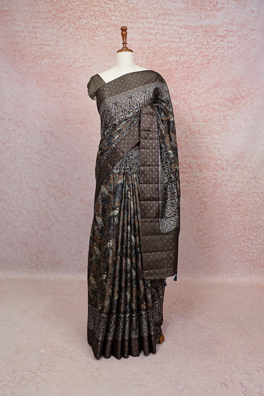 Brown Semi Tussar Saree - Seematti