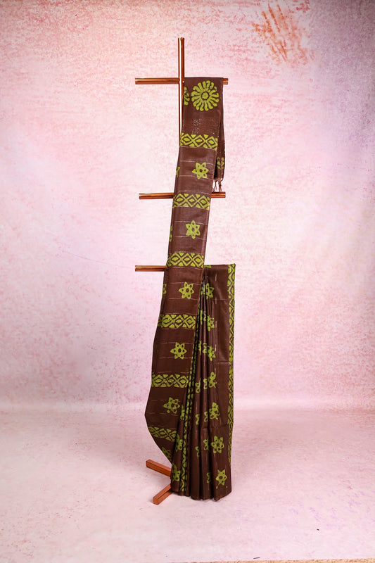 Brownish Green Semi Tussar Saree