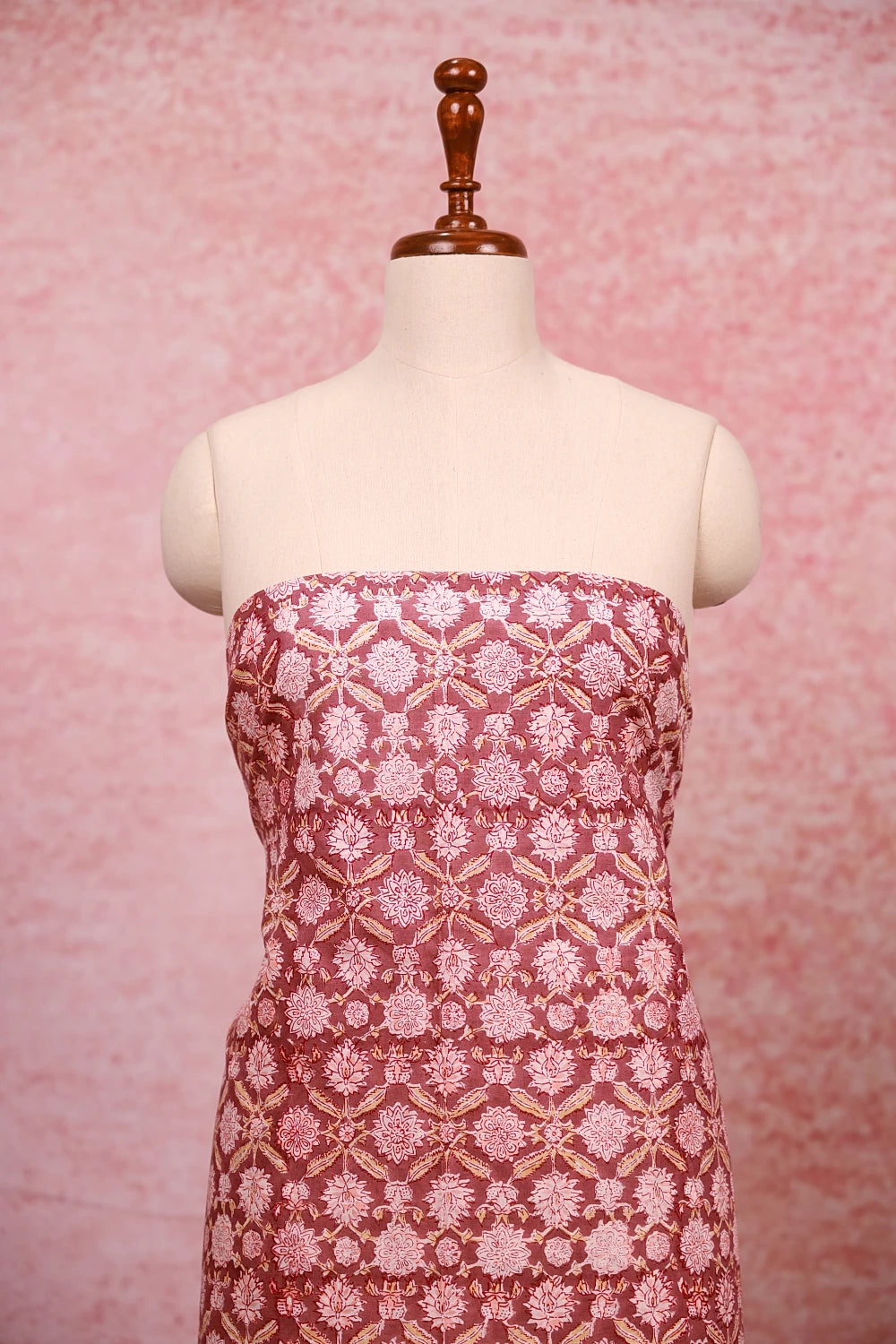 Brownish Pink Cotton Floral Print Unstitched Churidhar Material
