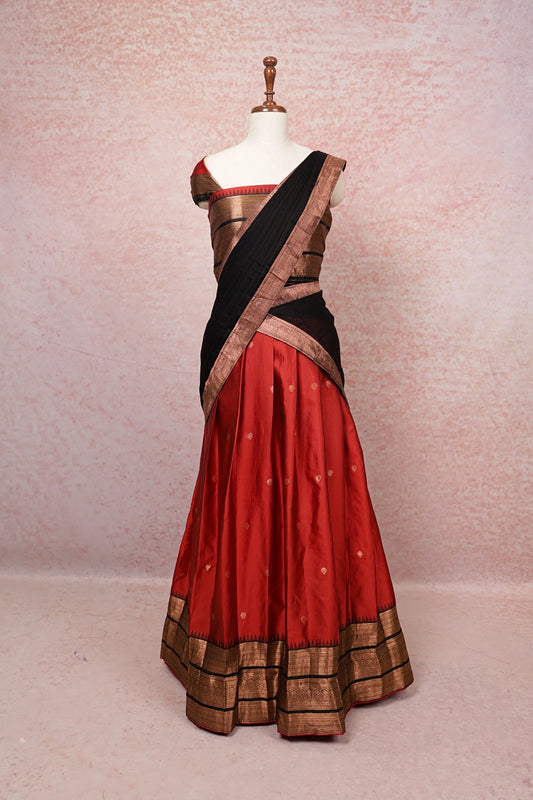 Burnt Orange And Black Dhavani Set - Seematti