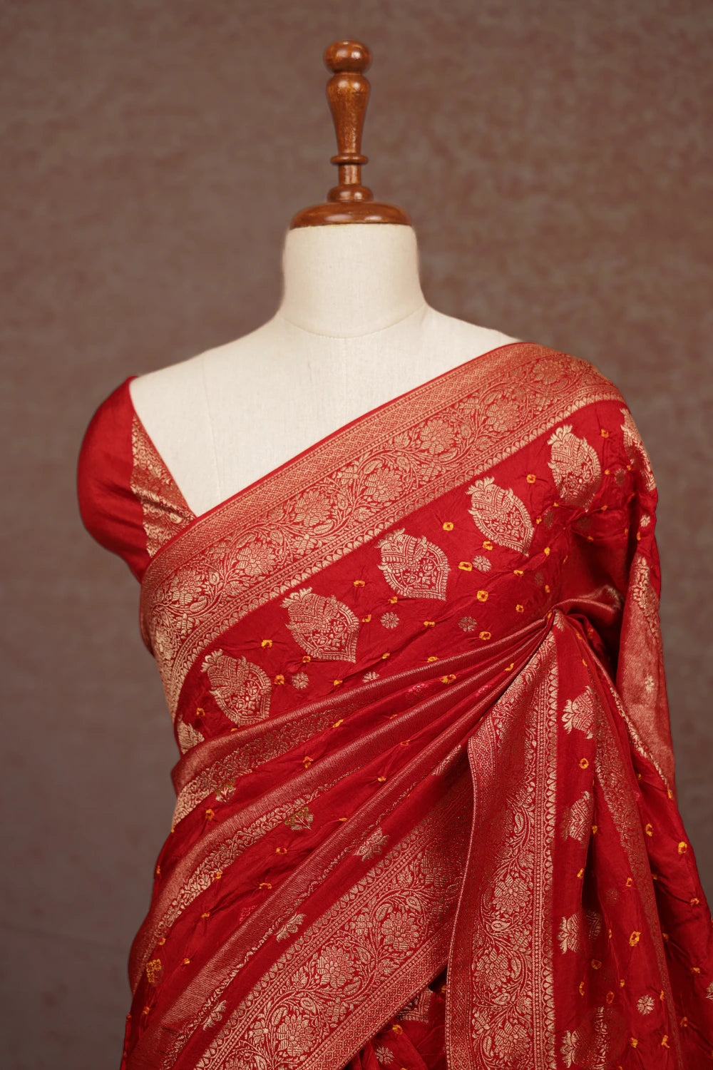Burnt Orange Bandhani Silk Saree