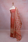 Burnt Orange Chanderi Silk Beads Work Unstitched Churidhar Material - Seematti