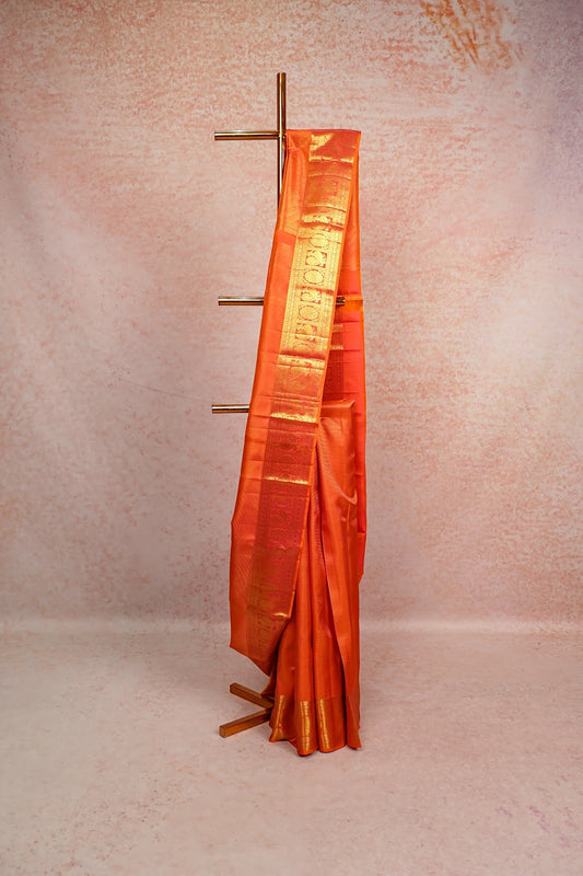 Burnt Orange Kancheepuram Silk Saree