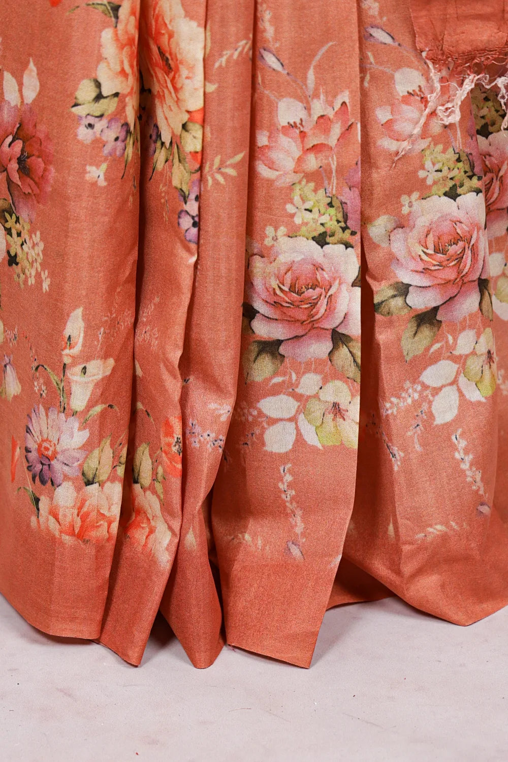 Burnt Orange Organza Tussar Saree - Seematti