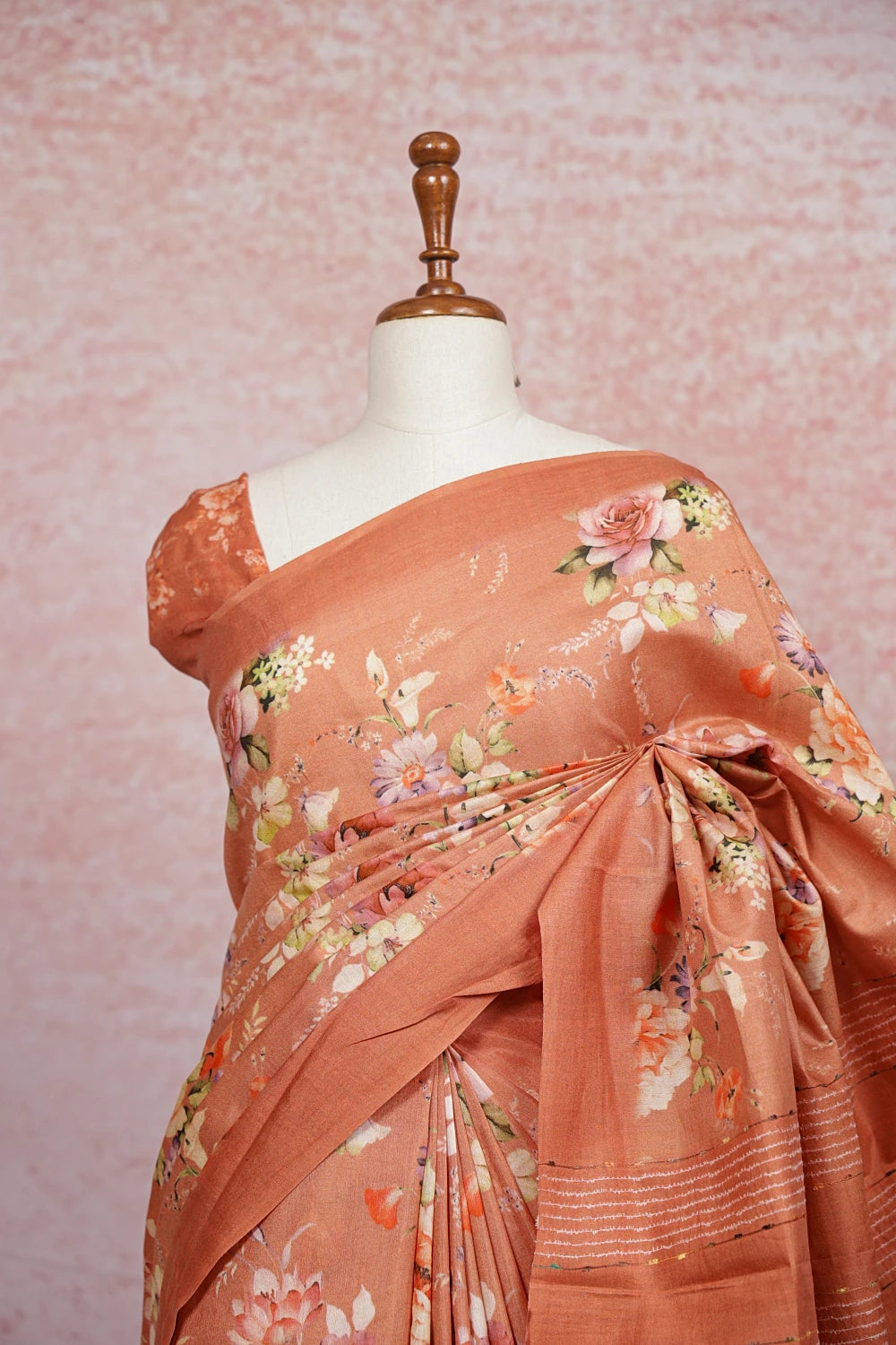 Burnt Orange Organza Tussar Saree - Seematti