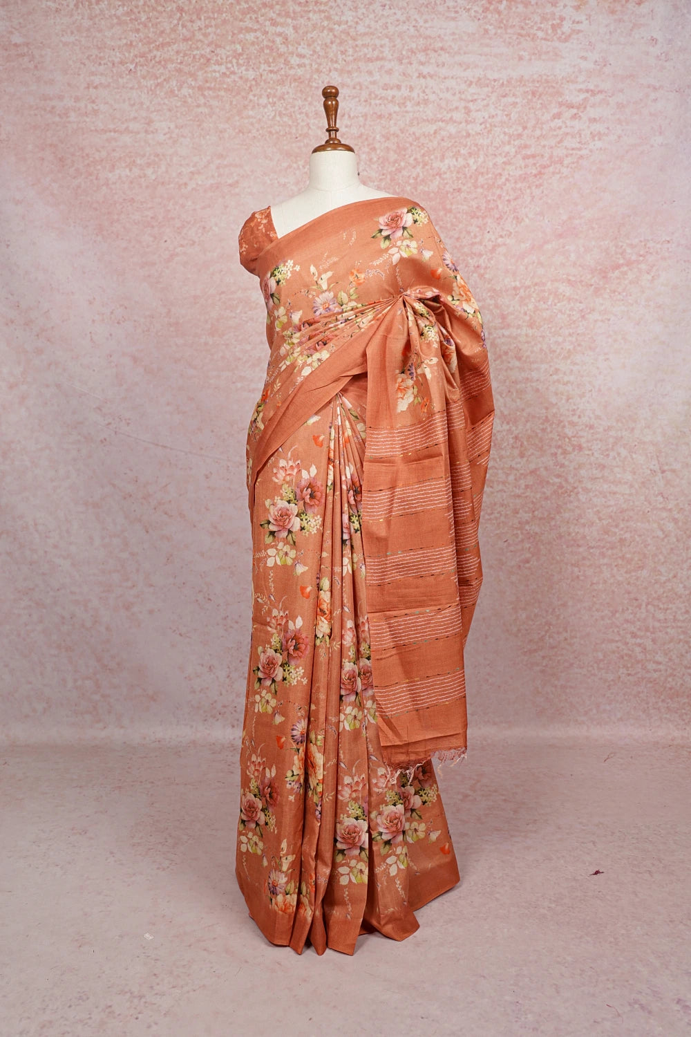 Burnt Orange Organza Tussar Saree - Seematti