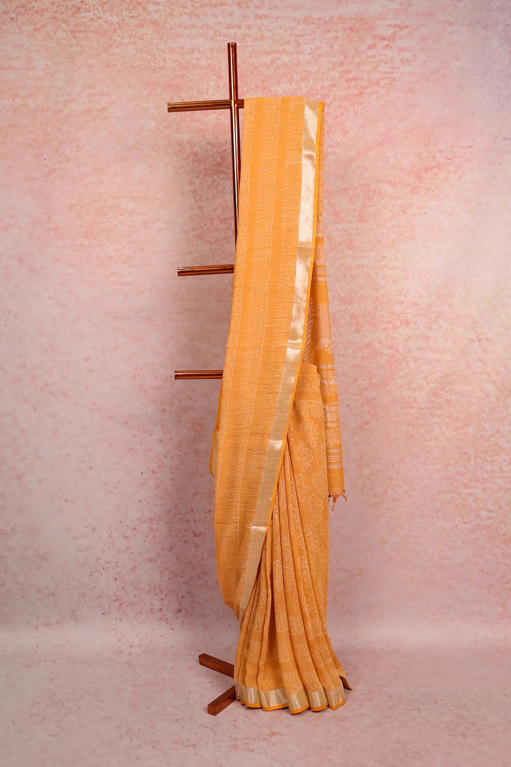Carrot Color Semi Linen Saree