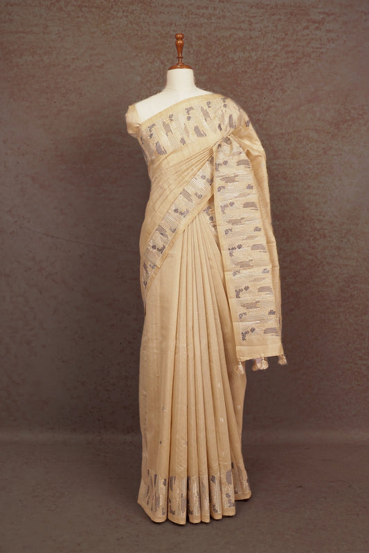 Chikku Colour Semi Jute Saree