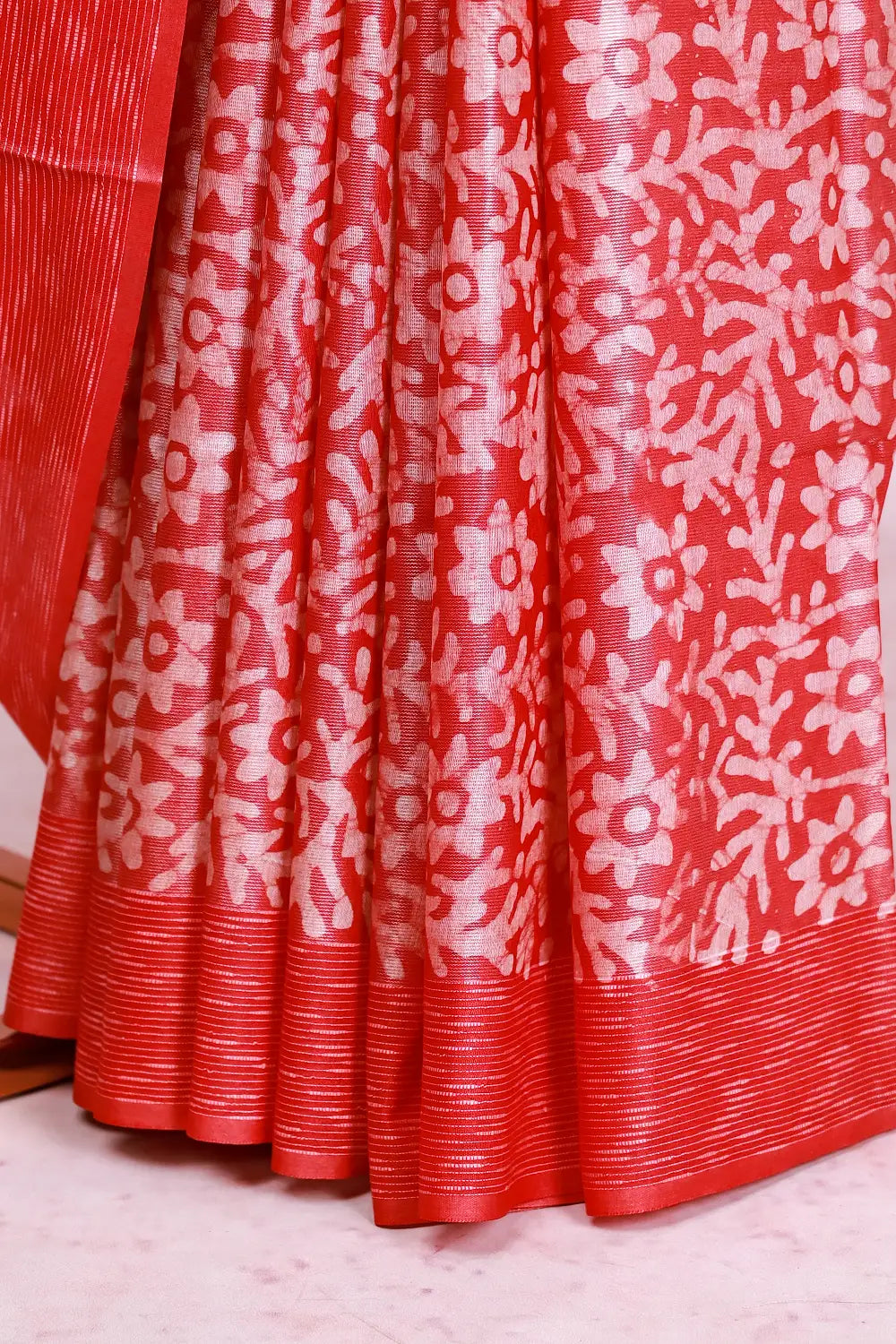 Chilly Red Tussar Tissue Saree