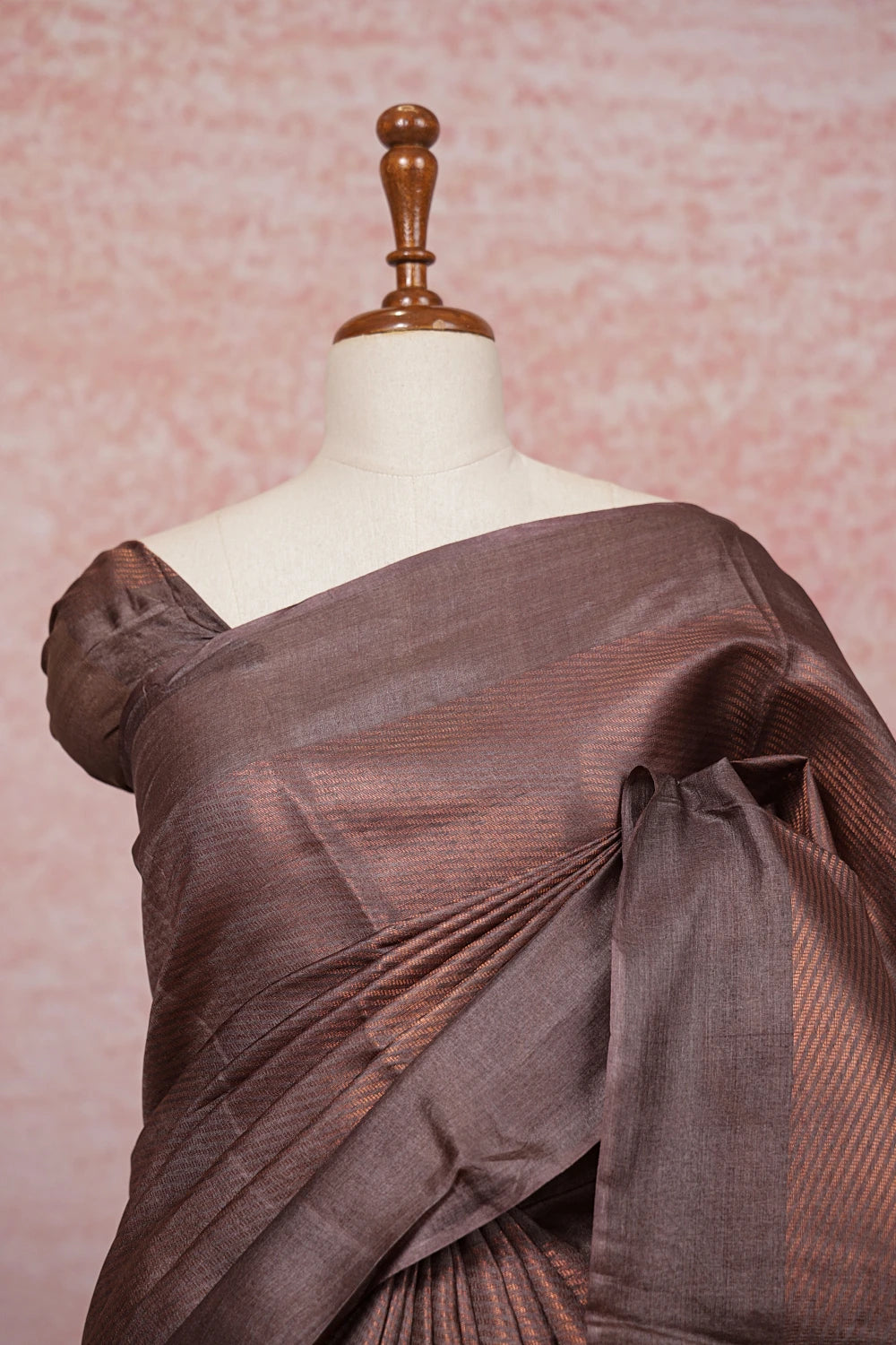 Chocolate Brown Tussar Silk Saree - Seematti