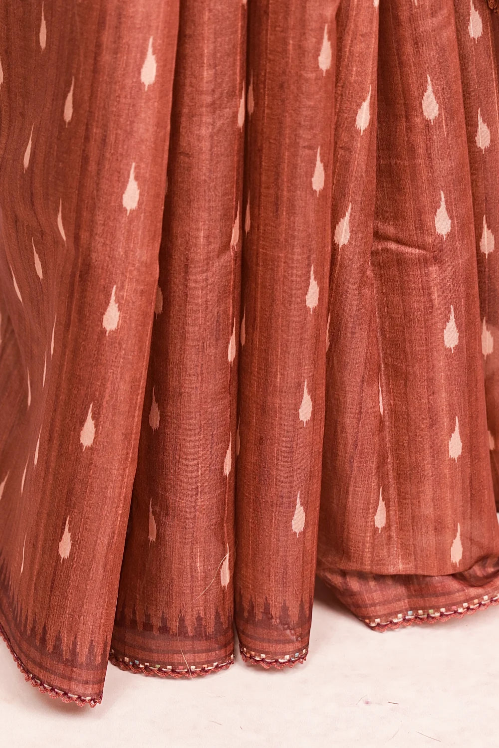 Chocolate Colour Organza Tussar Saree